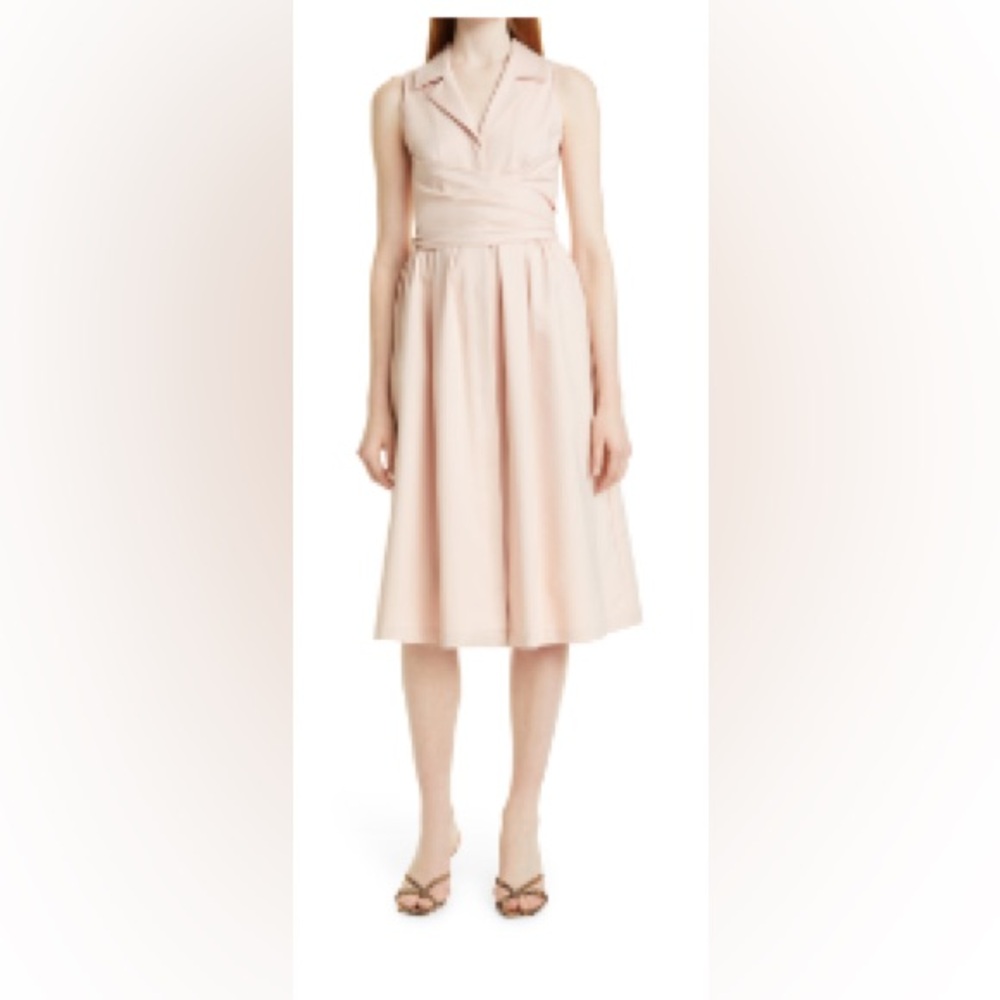 Perfect work and event dress! Beautiful pale pink Donna Karan wrap shirt dress.